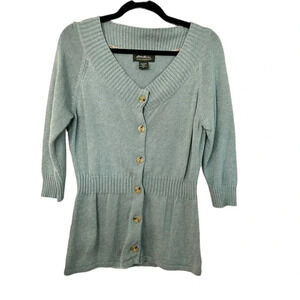 Eddie Bauer Women's Cotton/Wool Blend Knit Button Up 3/4 Sleeve Sweater Sz M GUC
